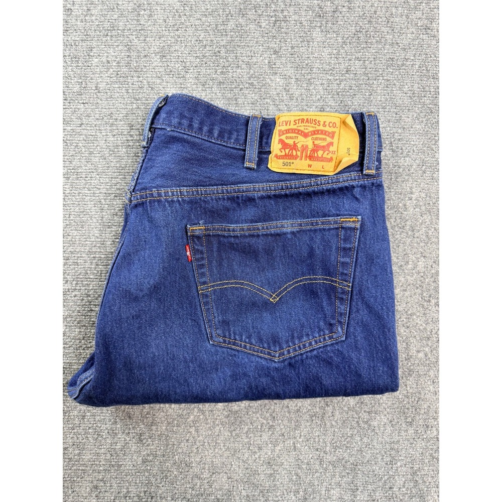 Levis 501 Mens Straight Leg Jeans 44x32 Dark Wash Denim Button Fly